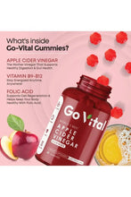 GoVita apple cider vinegar gummy bottle with fruit and supplement info graphics
