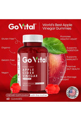 GO VITAL Apple Cider Vinegar Gummies UAE in a red bottle with 60 vegan gummies for health support