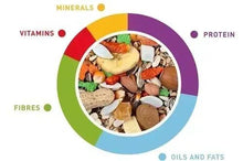 Parrot feed nutrient chart with minerals, vitamins, protein, fibres, and oils & fats