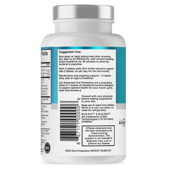 Great Oral Health white supplement bottle label showing directions and barcode chewable oral probiotics for bad breath