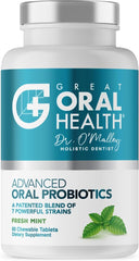 Great Oral Health Advanced Oral Probiotics bottle fresh mint 60 chewable tablets chewable oral probiotics for bad breath