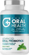 Oral probiotic supplement bottle with teal Advanced Oral Probiotics label