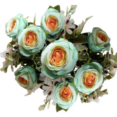 Huitich green artificial rose bouquet with light green petals and soft orange centers