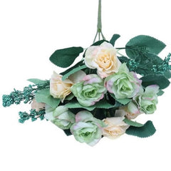 Huitich green artificial rose bouquet with soft cream and green petals and realistic leaves
