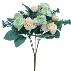 Huitich green artificial rose bouquet with light pink and cream roses and green leaves