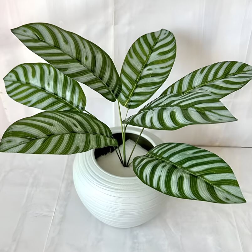 Huitich Zebra Leaf Green artificial plant with green zebra stripe decor leaves in white pot