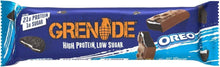 Front of Oreo flavored protein bar wrapper with Grenade logo and Oreo graphic