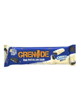 White chocolate protein bar in blue wrapper, front view
