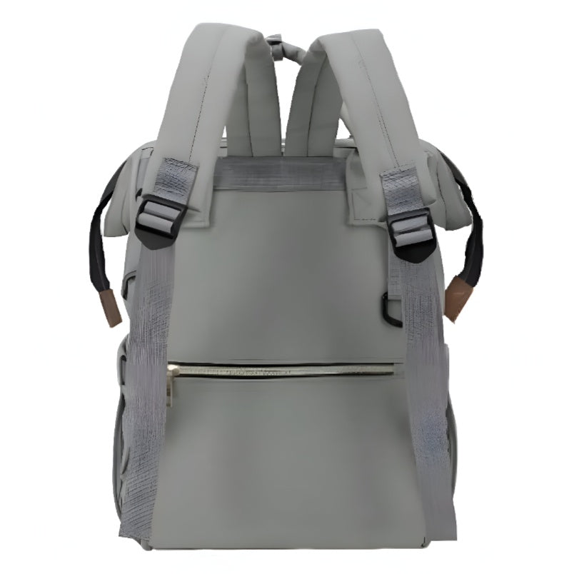Huitich maternity travel bag with pockets in gray shown from the back with adjustable shoulder straps