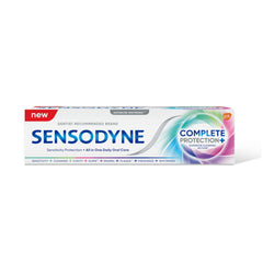 Sensodyne Complete Protection toothpaste box showing packaging for daily enamel care sensodyne toothpaste for sensitive teeth