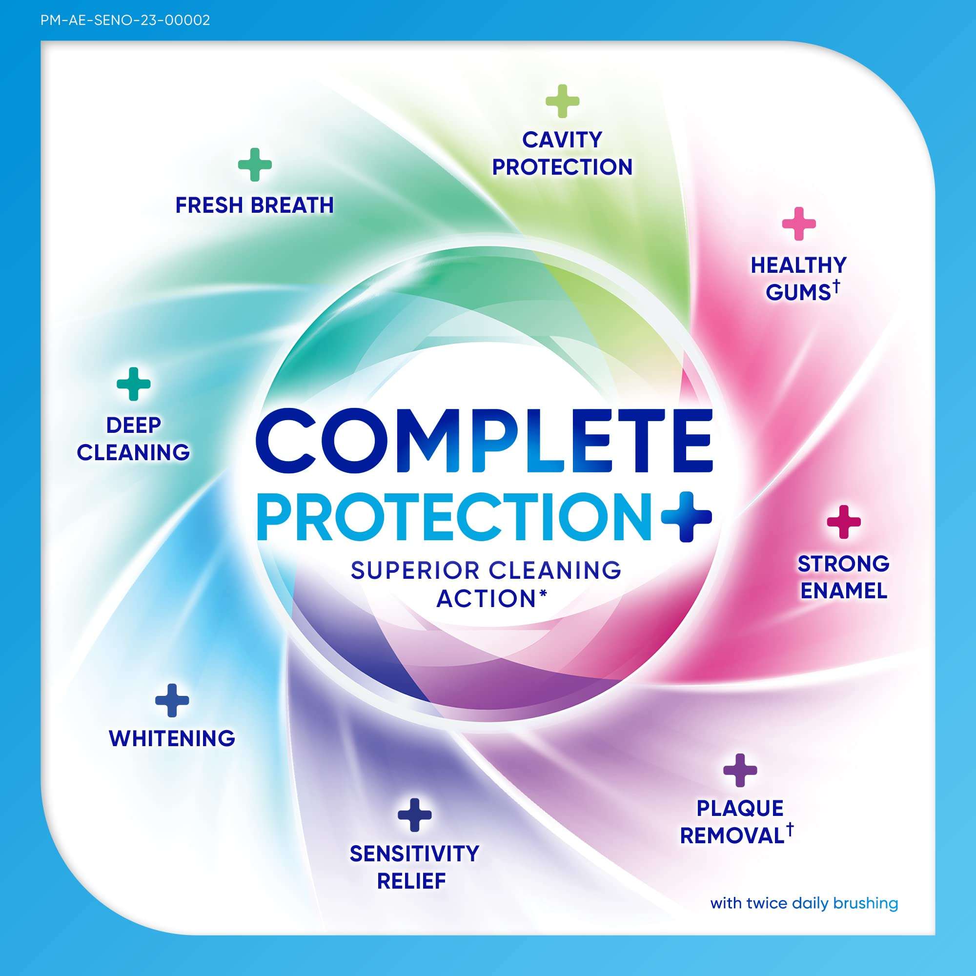 Complete Protection tube label showing sensitivity relief and cavity protection sensodyne toothpaste for sensitive teeth