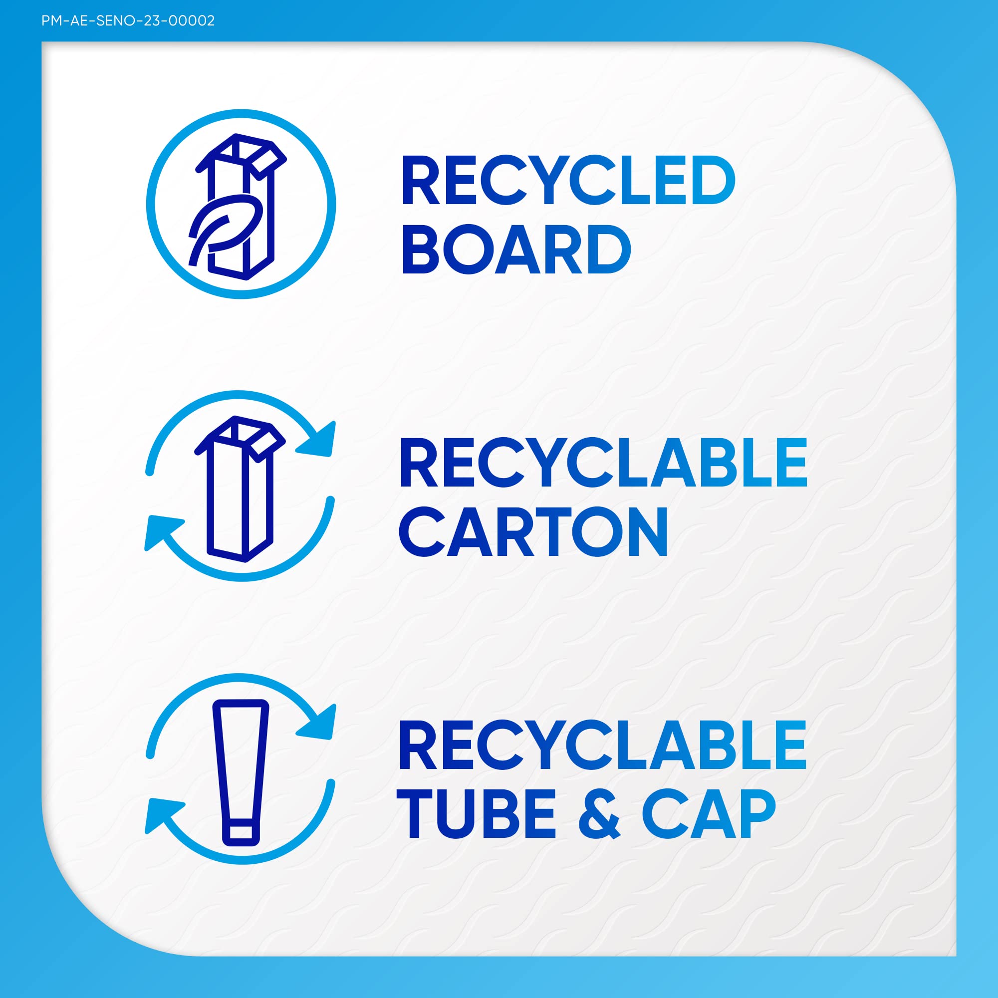 Sensodyne packaging for sensodyne toothpaste for sensitive teeth showing recycled board recyclable carton and tube cap