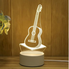 Huitich kids night lights guitar 3D LED lamp with white glowing design on wooden table