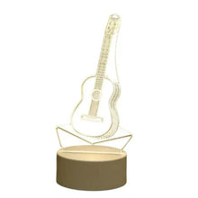 LED guitar night light with glowing white 3D electric guitar on round base