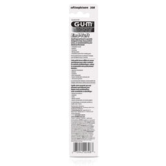 GUM end tuft toothbrush for implants packaging back showing product details and barcode