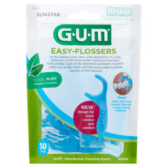 Gum Easy Flossers 30 pack resealable bag of blue waxed cool mint floss picks by GUM