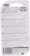 GUM Travler interdental brush for plaque removal pack on white card with small brush and usage diagrams