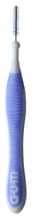 GUM interdental brush for plaque removal with blue ergonomic non slip handle and small tapered bristle head