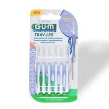 GUM Trav-LER interdental brush set in blister pack, six blue-handled brushes