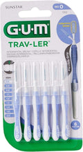GUM Trav-LER interdental brush set, 6-pack with blue handles and bristles