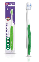 GUM orthodontic toothbrush soft bristles green handle white head for braces and gum care