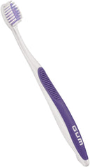 GUM orthodontic toothbrush soft bristles purple and white ergonomic handle angled neck for braces