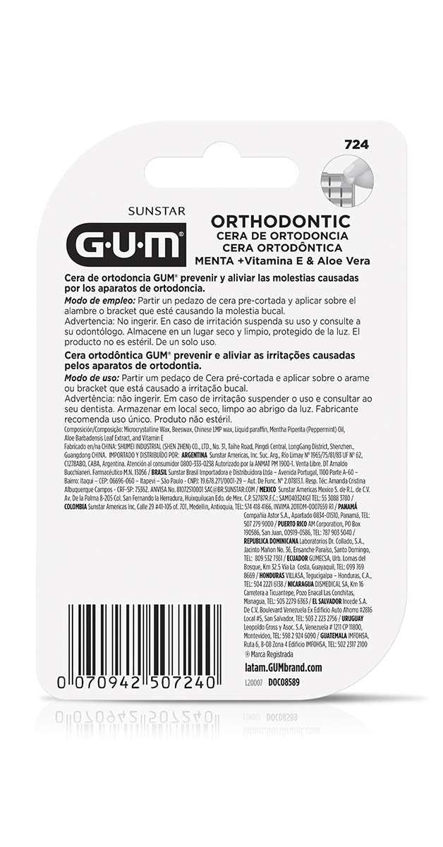 GUM Orthodontic transparent wax mint with Vitamin E and Aloe Vera packaging back view orthodontic wax for braces