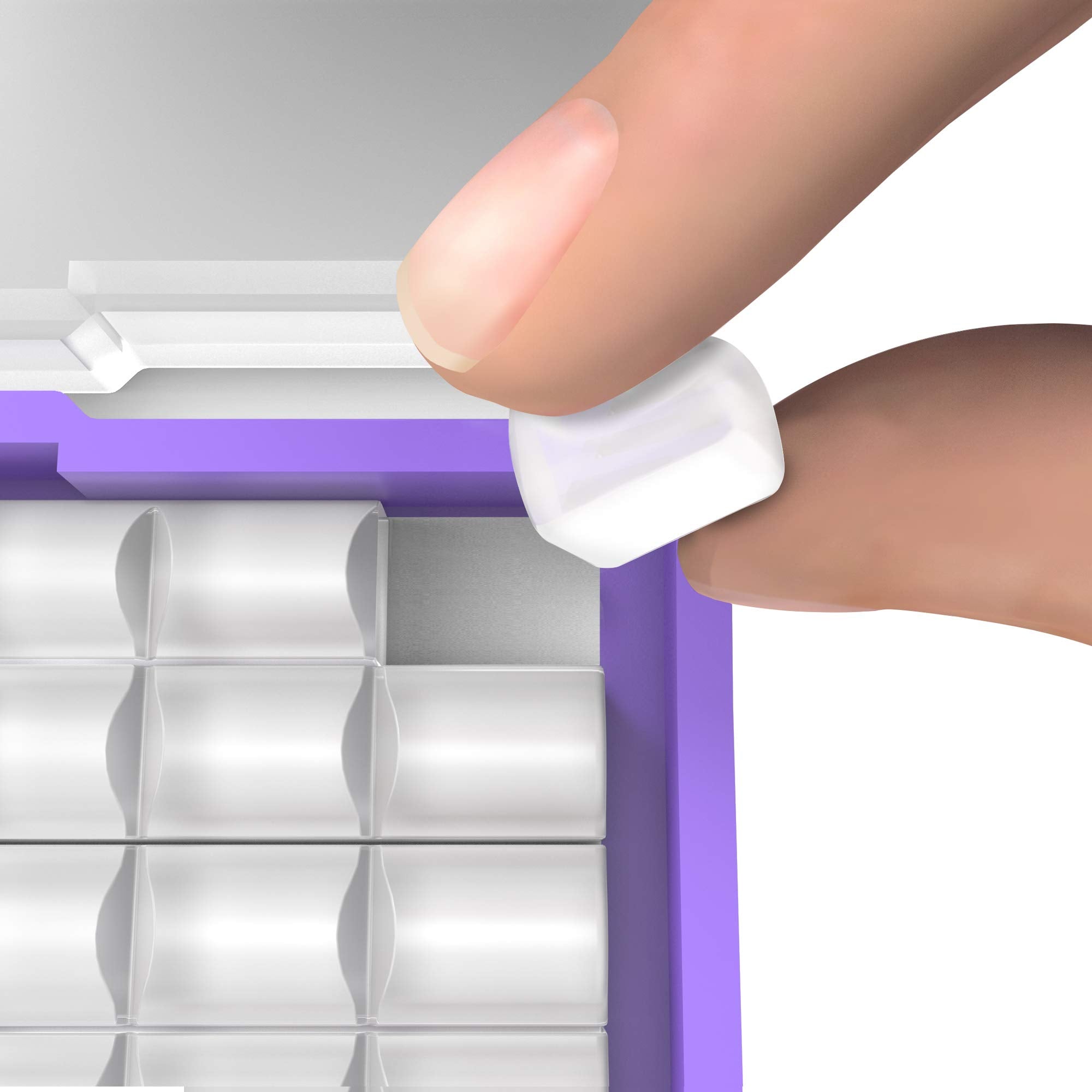 Transparent orthodontic wax for braces in purple storage case with finger placing wax piece