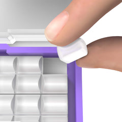 Transparent orthodontic wax for braces in purple storage case with finger placing wax piece