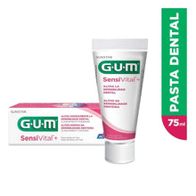Toothpaste box and tube, 'Pasta Dental' 75 ml text, G•U•M Sensivital+ branding
