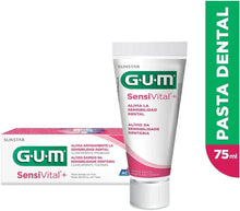 Toothpaste box and tube set, G•U•M Sensivital+ branding, white tube with pink base