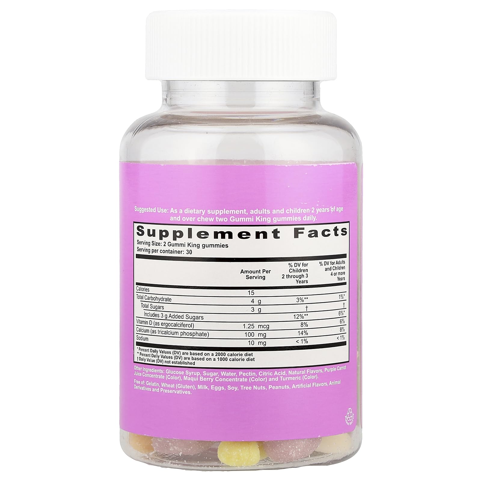 Gummi King kids calcium vitamin D gummies in a bottle, supporting strong bones and teeth for children