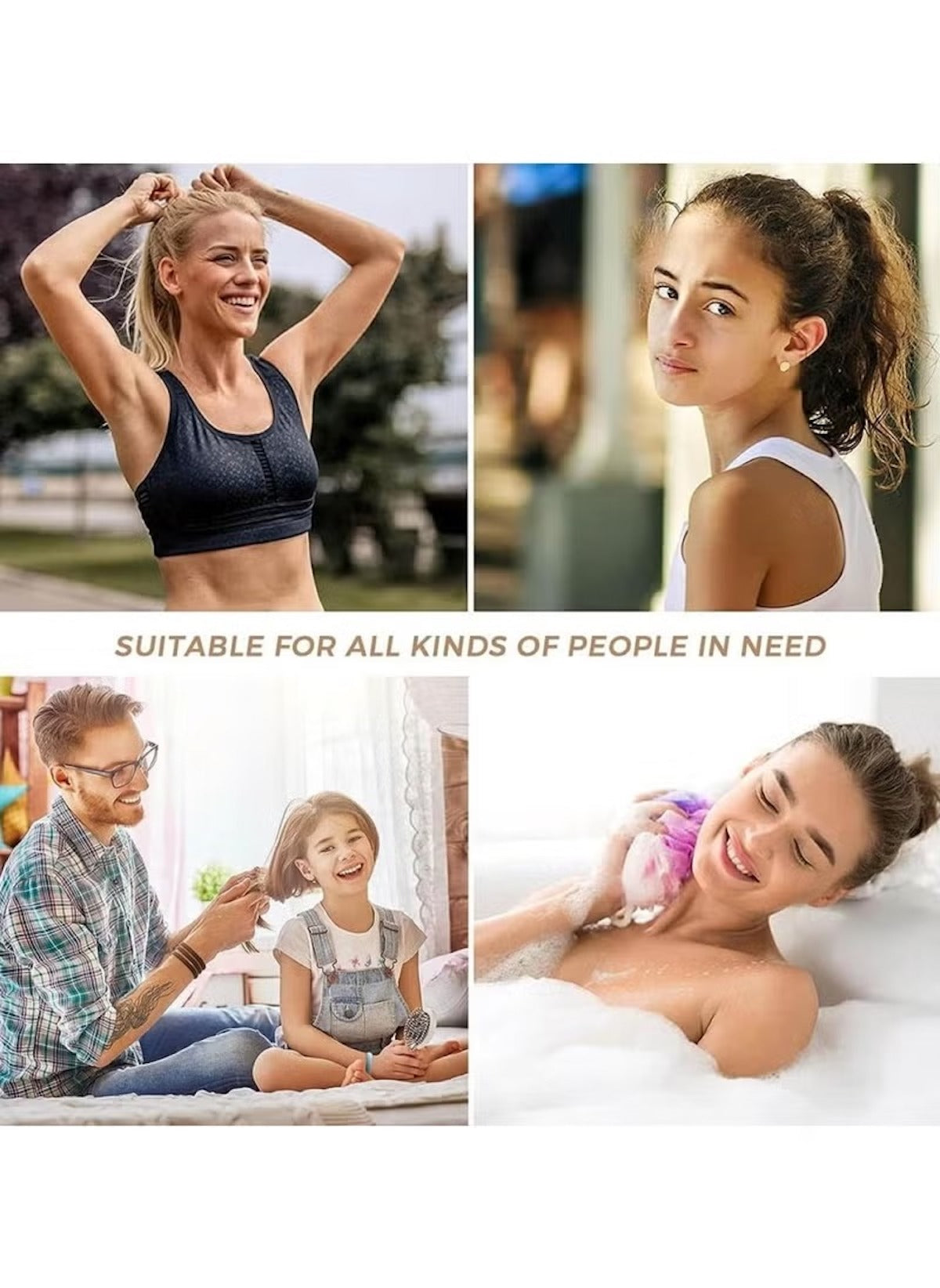 Happy active women and girl using hair ties for thick hair pack of 20 in various daily activities