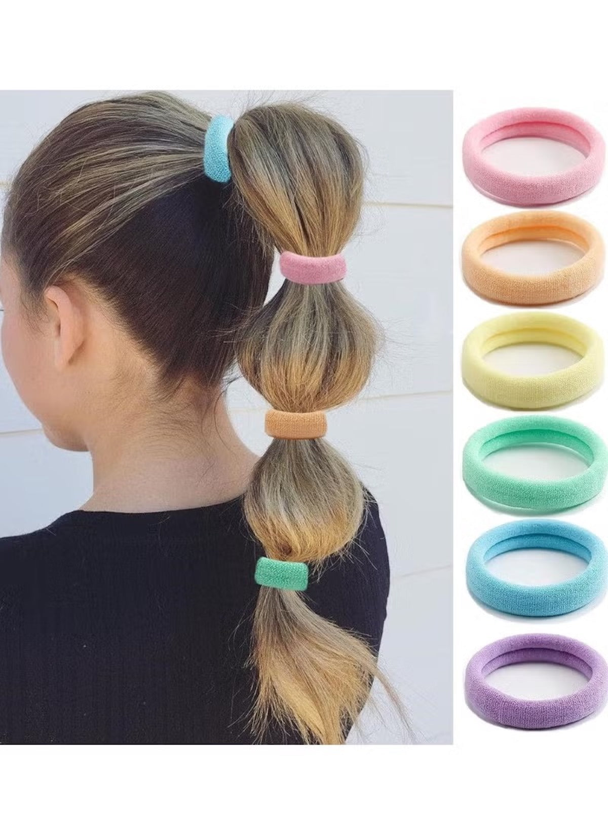 Huitich hair ties for thick hair pack of 20 in pastel colors on a thick ponytail