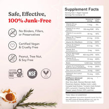 Supplement Facts panel for vitamin capsules, showing servings and vitamin amounts