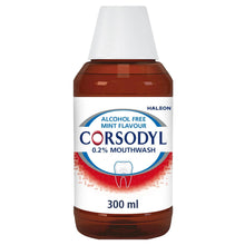 Alcohol-free mint mouthwash bottle, 300 ml, Corsodyl 0.2% mouthwash