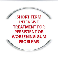 Corsodyl mouthwash for gum disease label reading SHORT TERM INTENSIVE TREATMENT FOR PERSISTENT OR WORSENING GUM PROBLEMS