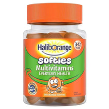 Orange multivitamin softies bottle with orange cap and Softies label for kids