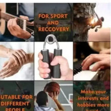 Grip strengthener foam handles with metal spring loop, shown in use by hands