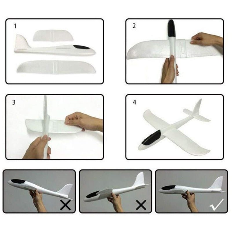 Hand Throwing Foam Airplane With Head and Body LED Lights Toy 48x16x6centimeter - Mumzar.com