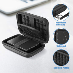 Black hard disk carrying case for travel with removable hand strap waterproof and anti-shock padding