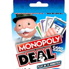 Huitich Monopoly Deal card game packaging featuring Mr. Monopoly holding colorful trading cards