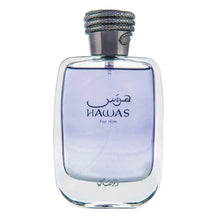 Hawas men eau de parfum bottle, clear glass with silver cap