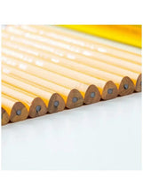 Hexagonal wood pencils with sharpened graphite tips, ends shown