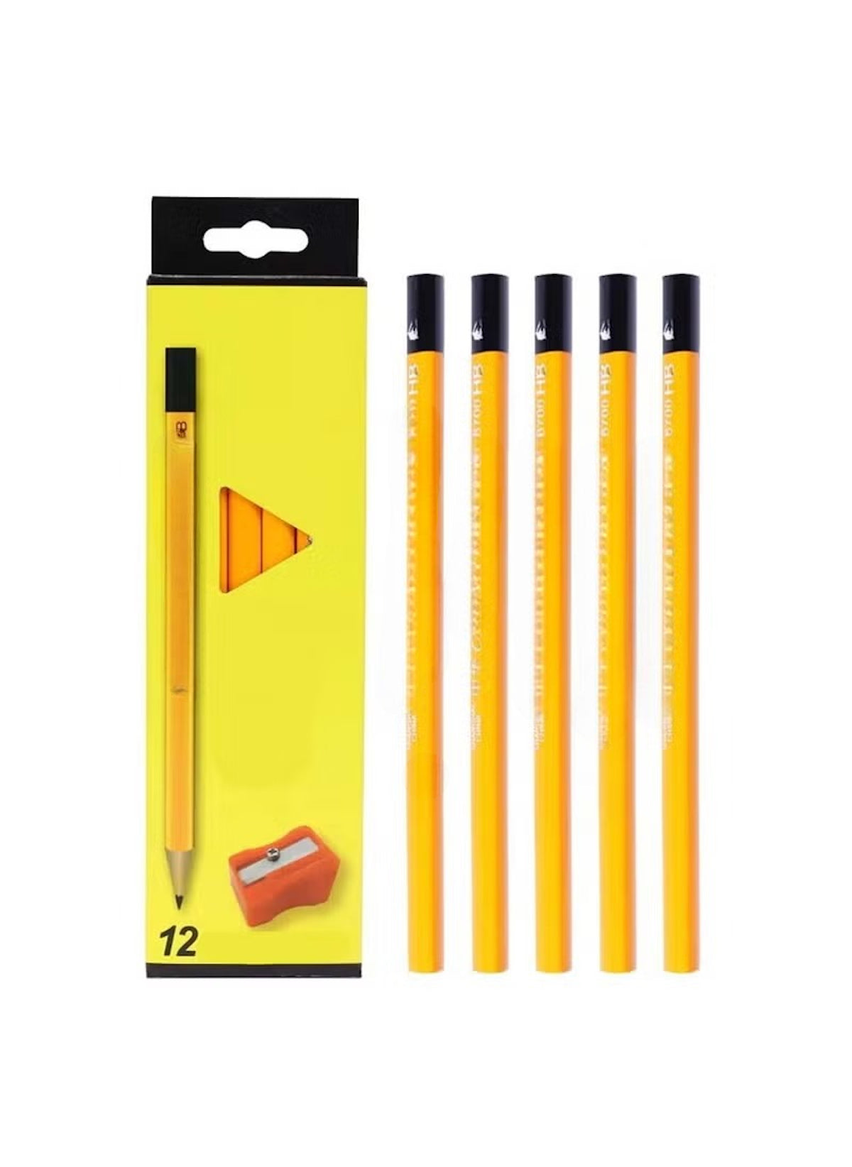 Huitich HB hexagonal wood pencils set with yellow pencils and a sharpener in a yellow box