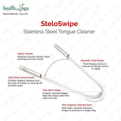 HealthAndYoga metal tongue cleaner SteloSwipe stainless steel tongue scraper with blunt edges and carved grips
