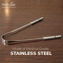 Stainless steel tongue cleaner with curved loop and cylindrical cleaning ends
