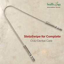 Stainless steel tongue cleaner with arched loop and two-ended grip