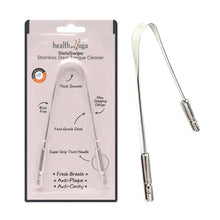 Stainless steel tongue cleaner with curved loop and long grip handle