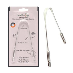 HealthAndYoga metal tongue cleaner stainless steel U shaped tongue scraper with grip handles packaged and loose for fresh breath